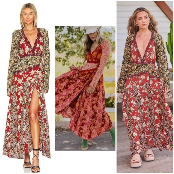 Free People Tilda Maxi Wrap Dress Floral Bohemian size L - Picture 16 of 16